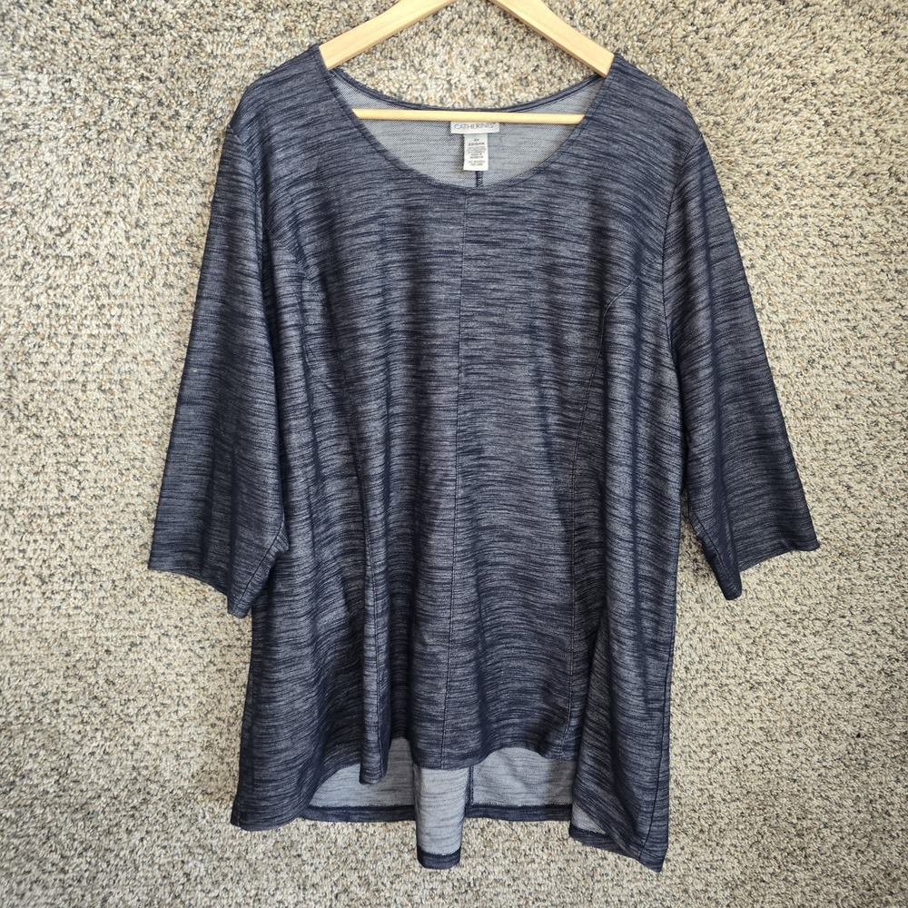 Catherines Top Womens Plus 2X 22/24W Blue Scoop Neck Tunic‎ Cotton Blend Casual